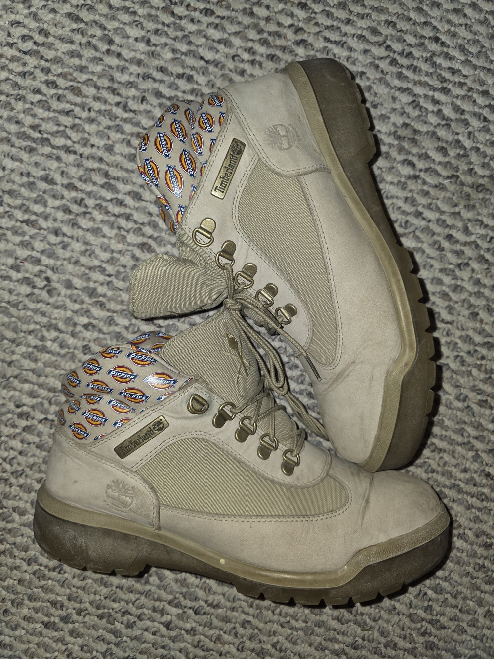 Timberland X Dickies Beige Lace-Up Hiking Boots with Logo Collar